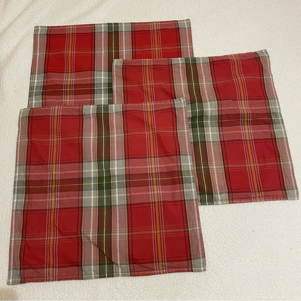 Pottery barn 3 plaid pillow covers, 22”x 23”very good condition